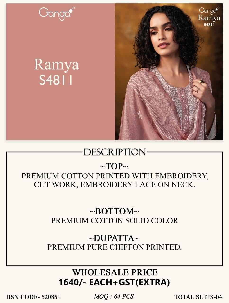 RAMYA 4811 Series By Ganga Fashion Beautiful Festive Suits Stylish Colorful Fancy Casual Wear & Ethnic Wear PREMIUM COTTON Dresses At Wholesale Price
